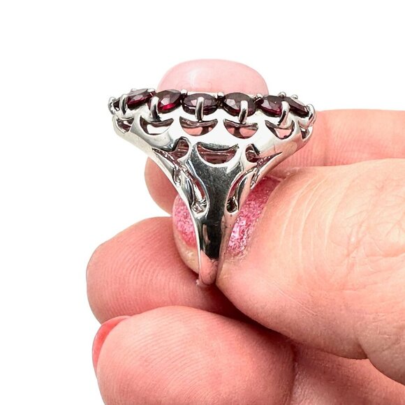 Sterling Silver Womens Ring Pink Morganite Red Garnet Size 6 - Picture 5 of 7